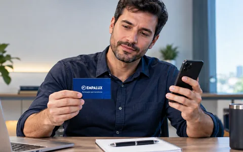 Profissional analisando cartão Empalux no escritório